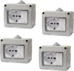 4 IP55 External Cassette Kit 3 Modules Socket Schuko P40 16A Wall Switch Mu