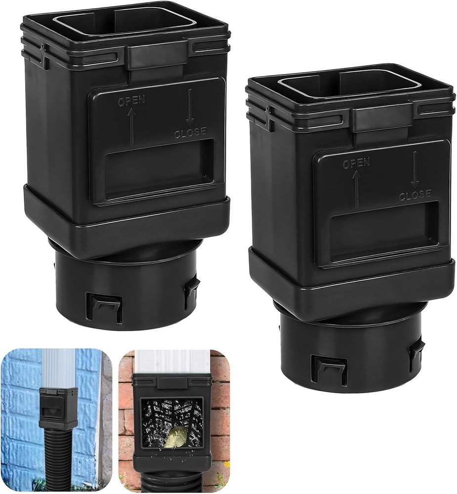 Downspout Filter, Leaf Gutter Guard, Black 2 Pk Fits 2X3 & 3X4 Drainpipe