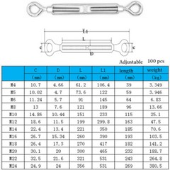Stainless Steel Turnbuckle Rigging Screw Straining Hook Hook Eye Eye 304 316 NEW