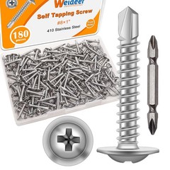 weideer 180pcs #8×1″ Self Tapping Screws for Metal Sheet 1 inches, Silver