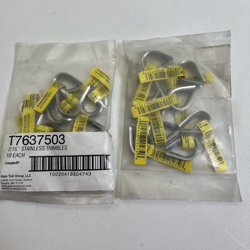 20 Campbell Light-Duty Thimble, Stainless Steel, 3/16-In. T7637503 2 X 10 Packs