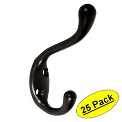 *25 Pack* Designers Impressions Flat Black Coat & Hat Hook: 8130