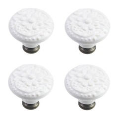 Geesatis 4 Pcs Ceramic Cabinet Kitchen Knobs Handles Vintage 4 Pieces, White