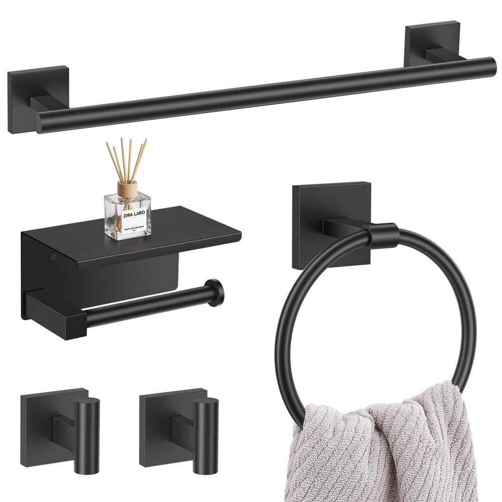 Lairuier 5-Piece Black Bathroom Hardware Set Sus304 Stainless Steel Bathroom