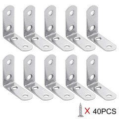 Lot L-Shaped Bracket Corner Brace Silver Stainless Steel Right Angle w/ Screws