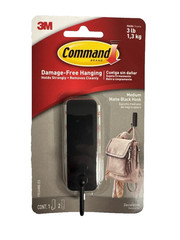 Command Decorative Hook. Medium Matte Black Hook 3 LB. capacity #17034MB-ES NEW