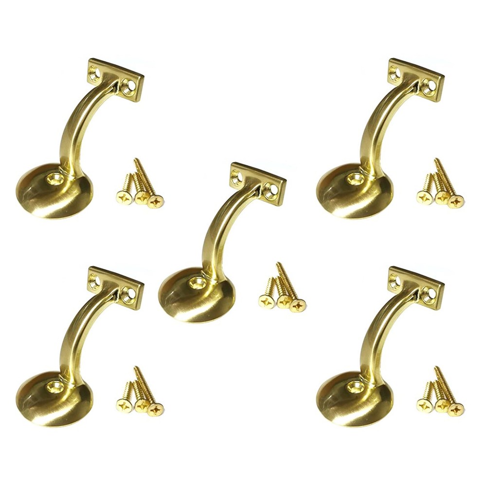 Handrail Bracket Round for Stairways Mounting Screws Set of 5 Brass Plated