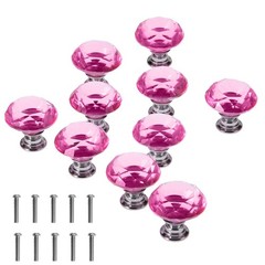 Pinshion Crystal Glass Cabinet Knobs, 30mm Diamond Shape 1.18 inches, Pink