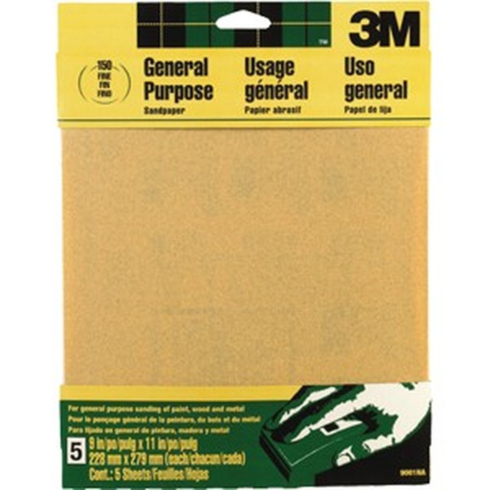 3M 9001NA 9″ x 11″ Fine (150 Grit) Aluminum Oxide Sanding Sheets (5pk)