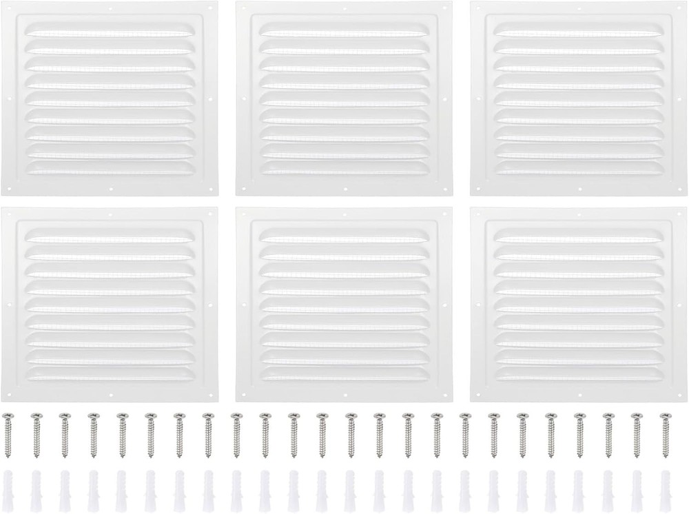6 Pcs 10 x 10 Inch Aluminum Attic Vents Metal Gable Wall Shed Vent WITH SCREENS