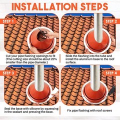 2PC Silicone Roof Pipe Flashing Boot Kit 5-9in High Temp Metal Roof Vent