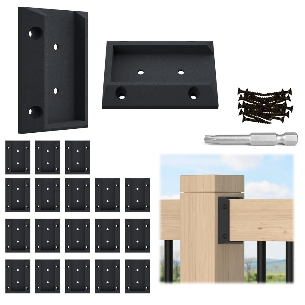 Muzata 20Pcs Deck Railing Brackets Connectors Connector-20pack, black