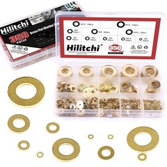 Hilitchi 350-Pcs [10 – Size] Brass Flat Washer Assortment Set – M2 to M14
