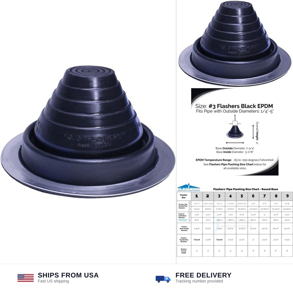 Flashers #3 Black EPDM Round Flexible Roof Jack Metal Roofing Pipe Flashing (…