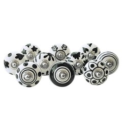Set of 10 Vintage Black Hand Painted Ceramic Cabinet Pull Knobs Drawer Door Ward