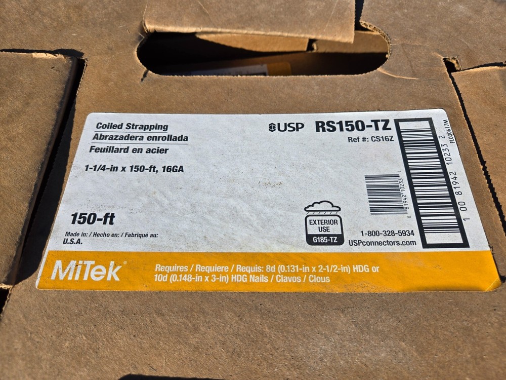 *MiTek USP RS150-TZ 1-1/4″ x 150′ 16 Gauge Coiled Strapping