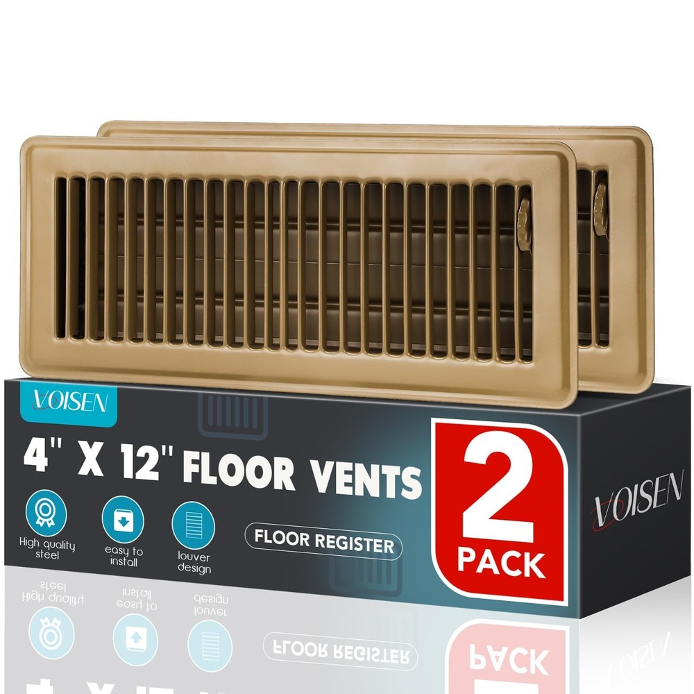 VOISEN Floor Register 4×12, 2 Pack Floor Vent Covers, Steel Adjustable Air Su…