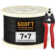 500FT 1/8″ Black Stainless Steel Cable with a Cutter, T316 Wire 500FT,