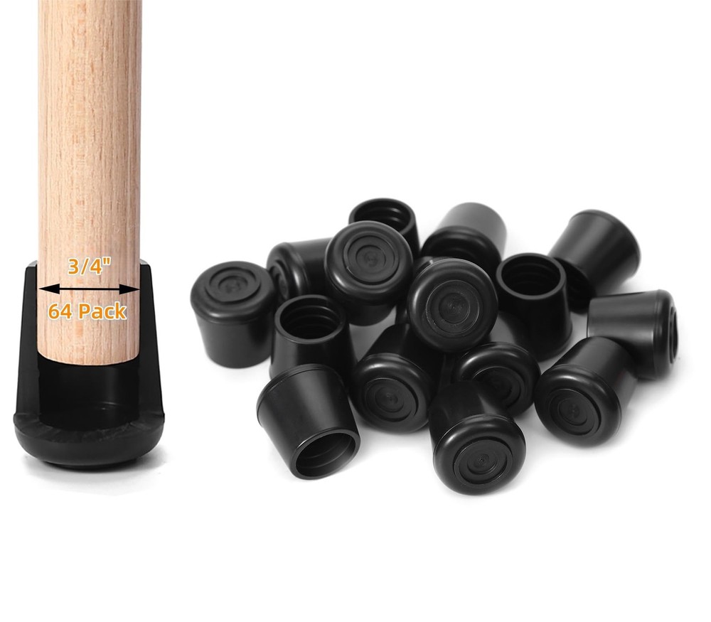 Furnigear 3/4″ Non-Slip Rubber Chair Leg Tips Floor Protectors Black (64 Pack)
