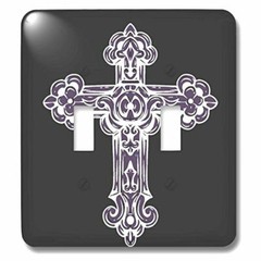 3dRose lsp_78345_2 Purple and White Decorative Religious Cross Double Toggle Swi
