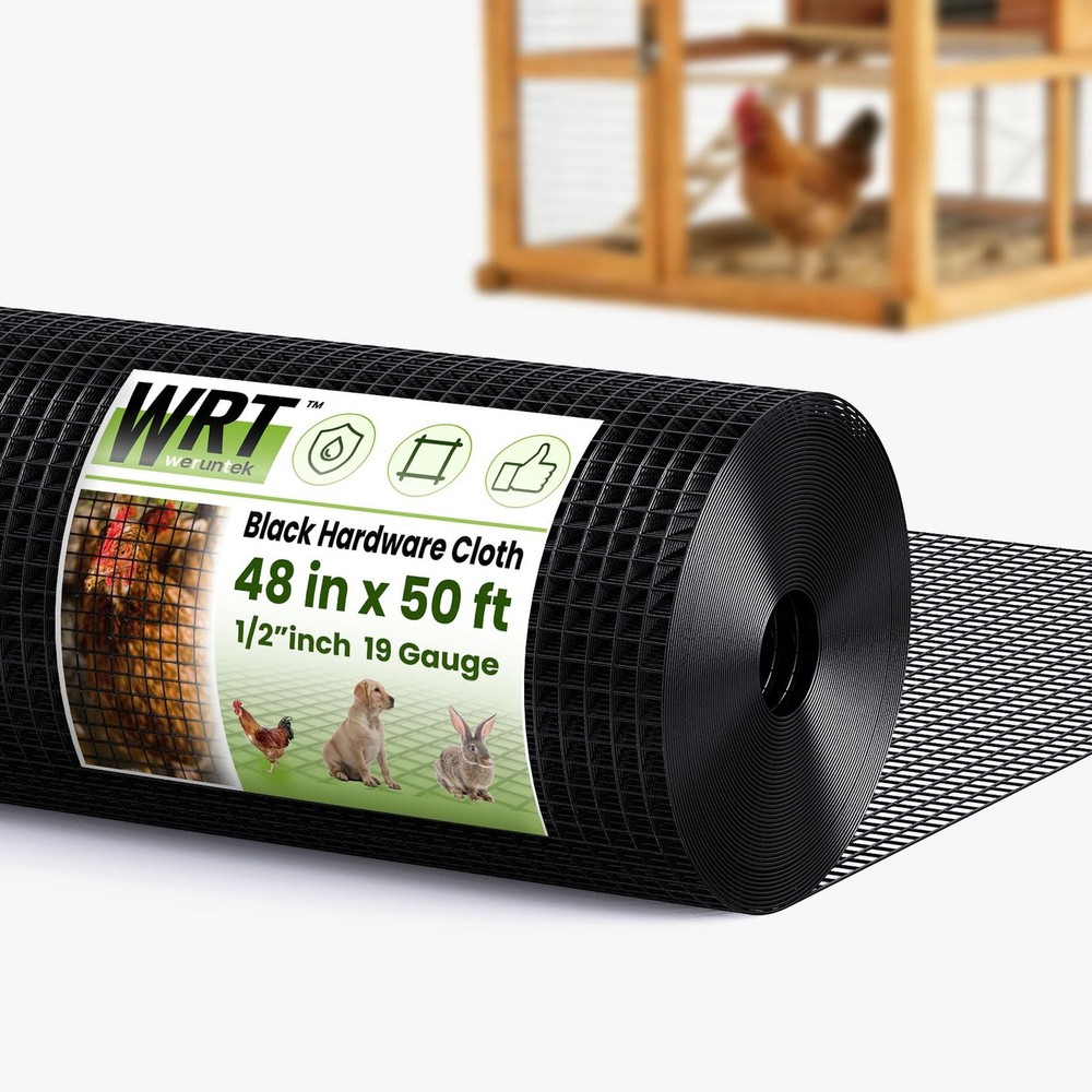 Weruntek Black Hardware Cloth1/2 Inch 48 Inch X 50 Foot 19 Gauge Pvc Coated
