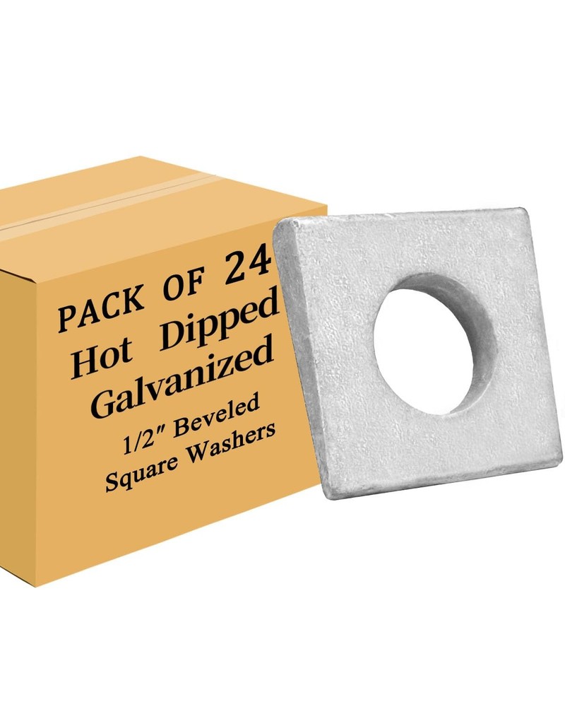 24Pack 1/2” Beveled Square Washers, HotDipped Galvanized Steel, Leveling/Heav…