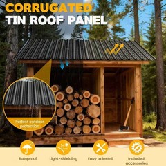 Corrugated Metal Roofing Panels 10 Pcs L41.34″ Black Galvanized Roof Panels