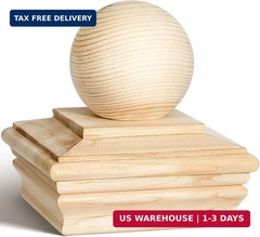Hosuly 4×4 (Actual 3-5/8″) Wood Post Caps with Ball Finial, Rot Resistant Cedar