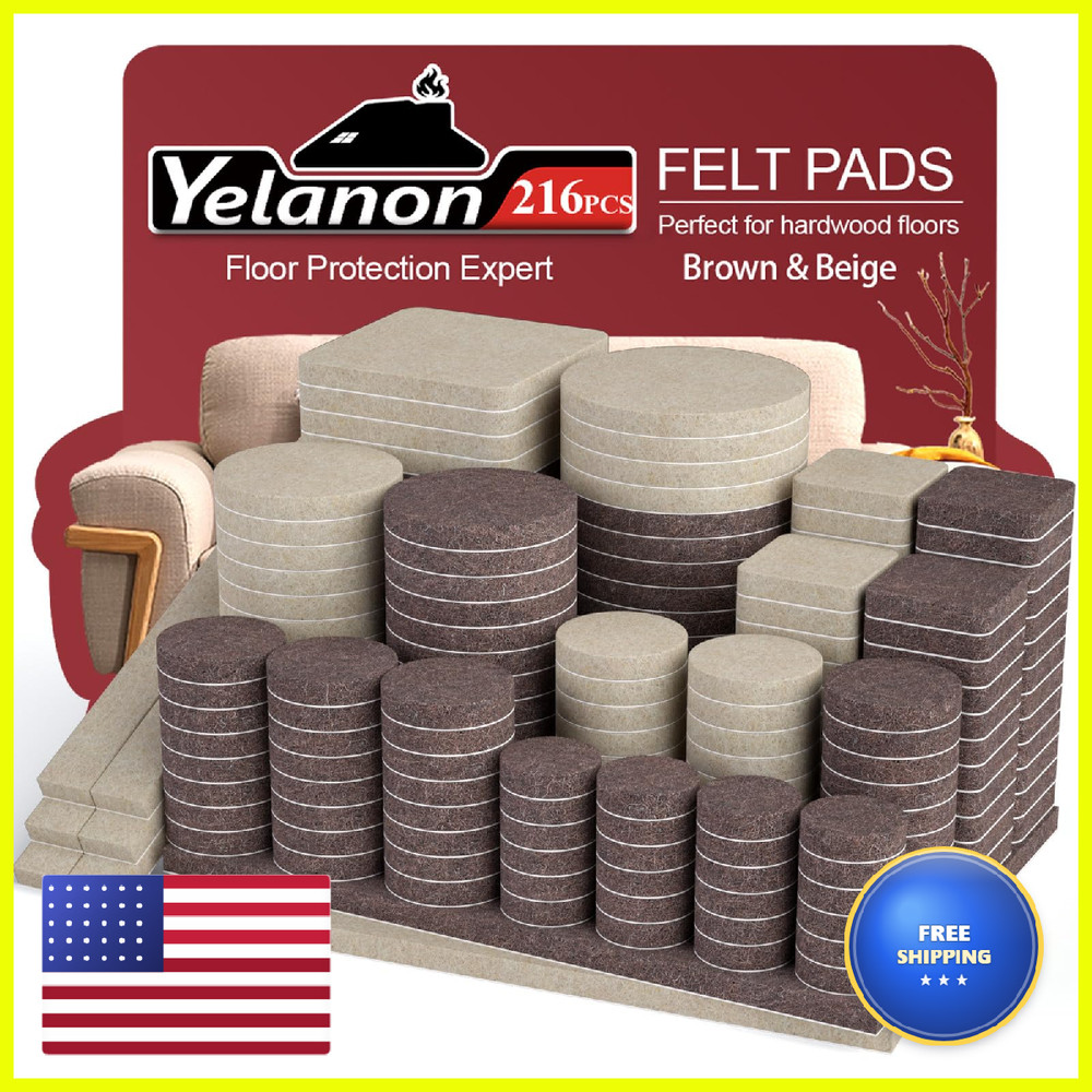 Yelanon Felt Furniture Pads For Hardwood Floors -216 Pcs Premium Felt Pads For