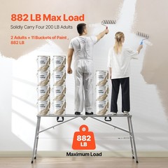 Work Platform, 4 Gear Adjustable Height, Folding Alloy Steel Step Ladder, Portab