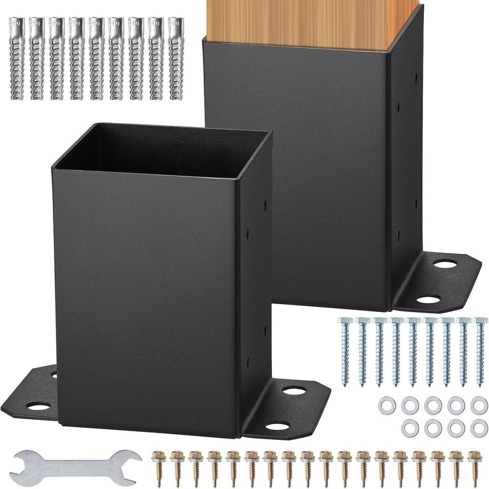 Vevor Post Base 4×4 Black 2 Pack QBLZ-4in-2 Deck Fence Post Mount Heavy Duty