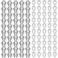 Demissle 100 Pcs 1/8” Wire Cable Clamps Kit M3 Rope Clip Braided Kit Metal S…