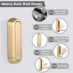 Dntorx Folding Coat Hooks 2 Pcs Foldable Gold Wall Hooks Heavy Duty Foldable