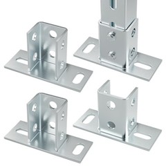 4 Pack U Post Base for 1-5/8″ Single Strut Channel, U Floor Ground Silver