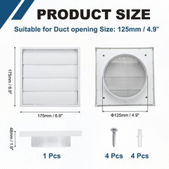 1Set Exhaust Vent Cover (5″ OD, 6.9″L x 6.9″W) – Dryer Air Vent Covers