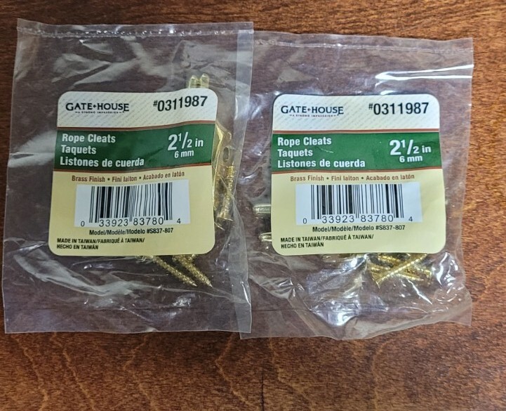 (2) 2 Pack 0311987 GATEHOUSE 2 1/2 in W Rope Holder Cleats Brass Finish Screws
