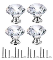 Mtsooning 40mm Crystal Glass Knob, 4PCS Diamond Shape Pulls, 4 Pcs, Clear