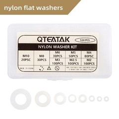 QTEATAK 510 Pcs White Nylon Flat Washer Assortment Kit for NYLON,