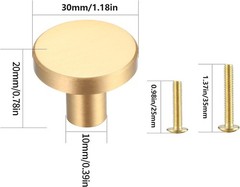 MUZHUPGUZ Gold Cabinet Knobs, 4 Pcs 30mm/1.18inch (4 pcs Brass), Brass gold