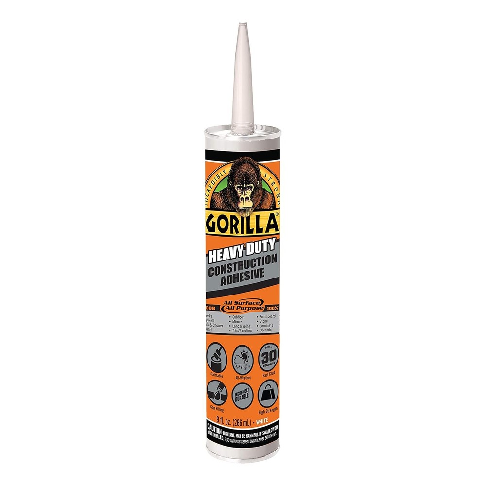 Gorilla Heavy Duty Construction Adhesive, White Glue, 9 9 Ounce (Pack of 1)