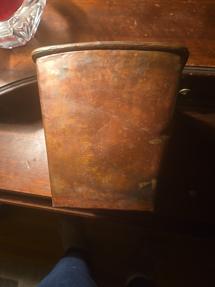 Vintage Handmade Tapered Square Copper Metal Planter 6″ W 7.5″ H Bottom 5″ W