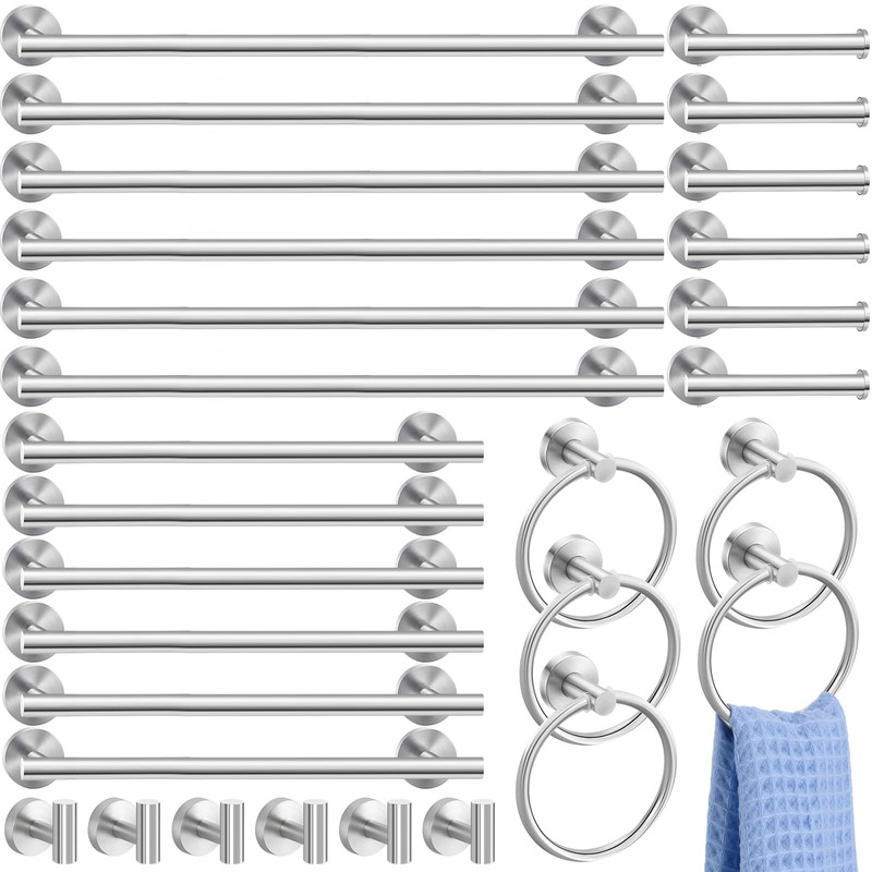 Gisafai 30 Pcs Silver Bathroom Accessories Hardware Set Towel Racks For