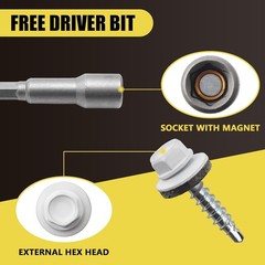 300pcs #10 x 1 White Hex Head Self-Drilling Metal Roofing Screws, 1 in,