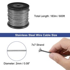 1/16″ 600ft Stainless Steel Cable Wire Rope 7 x 7 Strands PVC Coated with Reel