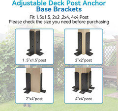 4 PCS Adjustable Deck Post Anchor Base Brackets Fit 1.5×1.5 2×2 2×4 4×4 Wood