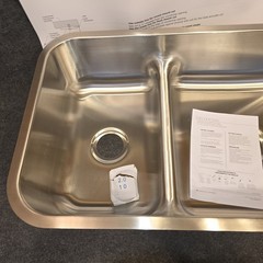 Signature Hardware 34″ Calverton Low Divide Double Bowl Stainless Steel Sink