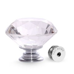 CZC HOME 25 PCS Diamond Crystal Glass Pull Handle Cabinet 40 mm, Transparent