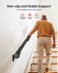 Wall Mounted Stair Handrail, 12ft Pipe Staircase Handrail, Black Galvanized Alum