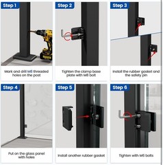 8 Pack Adjustable Glass Clamp for Thickness 5/16″-1/2″(8mm-12mm) Black Square