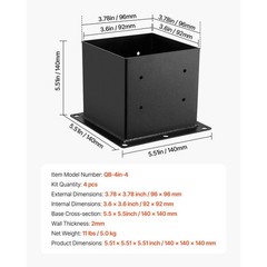 4-Piece Carbon Steel Deck Post Base Powder-Coated